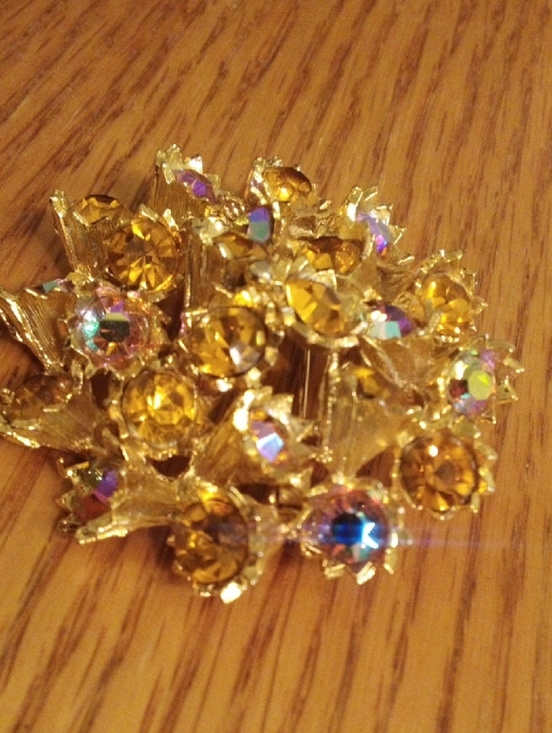 None Jewelry - Gold-Tone Yellow Crystal Floral Brooch - Women Jewelry